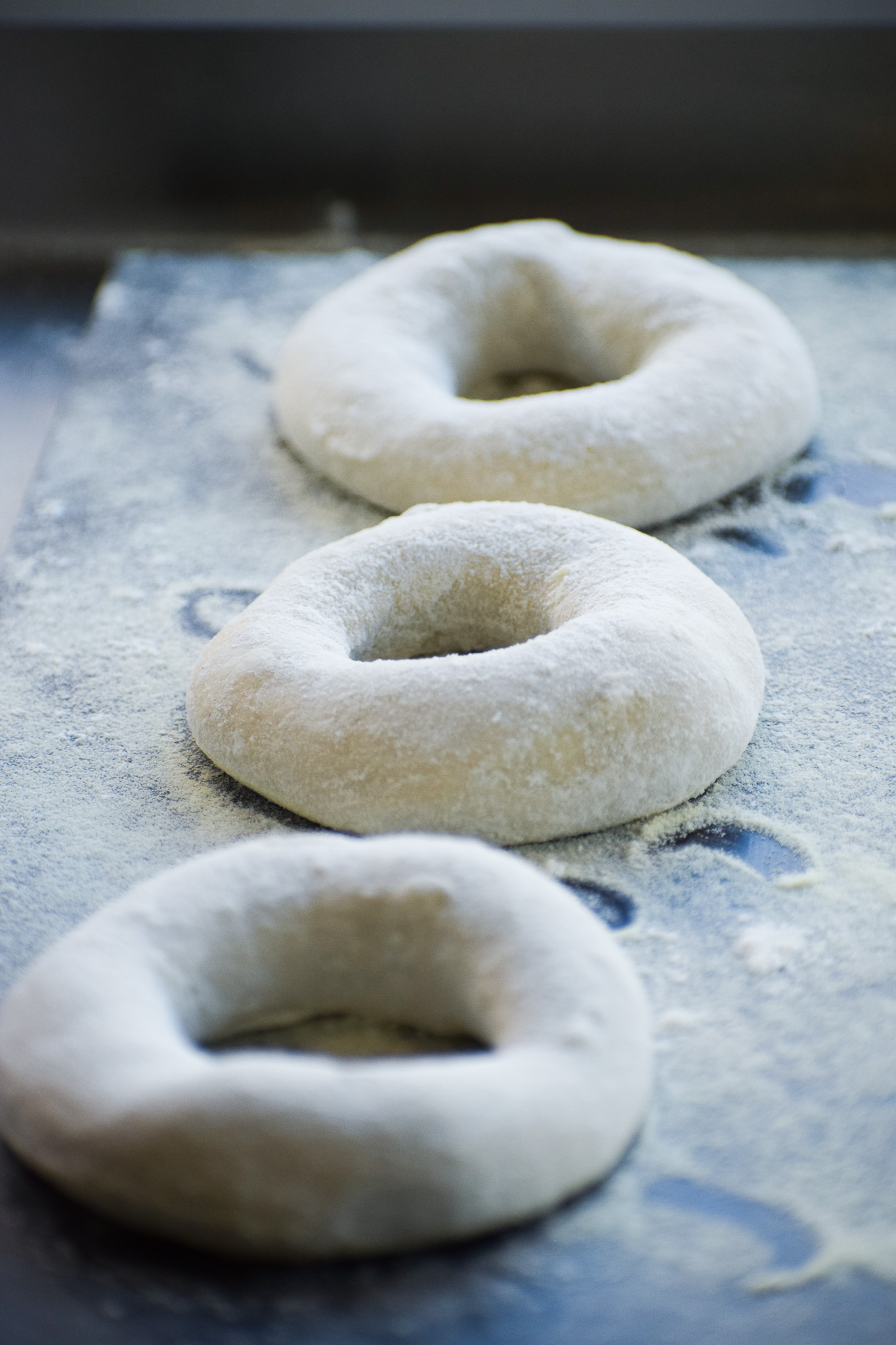 Hand-rolled sourdough bagel dough balls